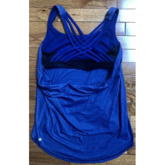 Lululemon Wild Tank Top Heathered Sapphire Blue Mini Coast Camo Built In Bra 8 - Picture 4 of 9